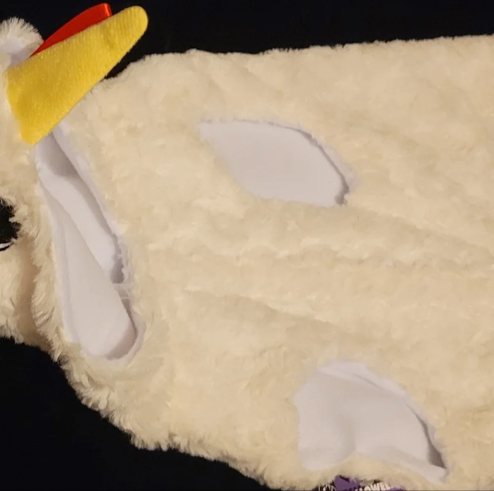 White Fluffy Chicken Or Rooster Pet Costume with Red Comb On Hoodie, L